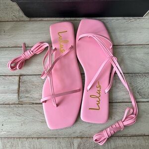 NIB Lulu’s Aisya Light Bubblegum Pink Lace-Up Flat Sandals 5.5
